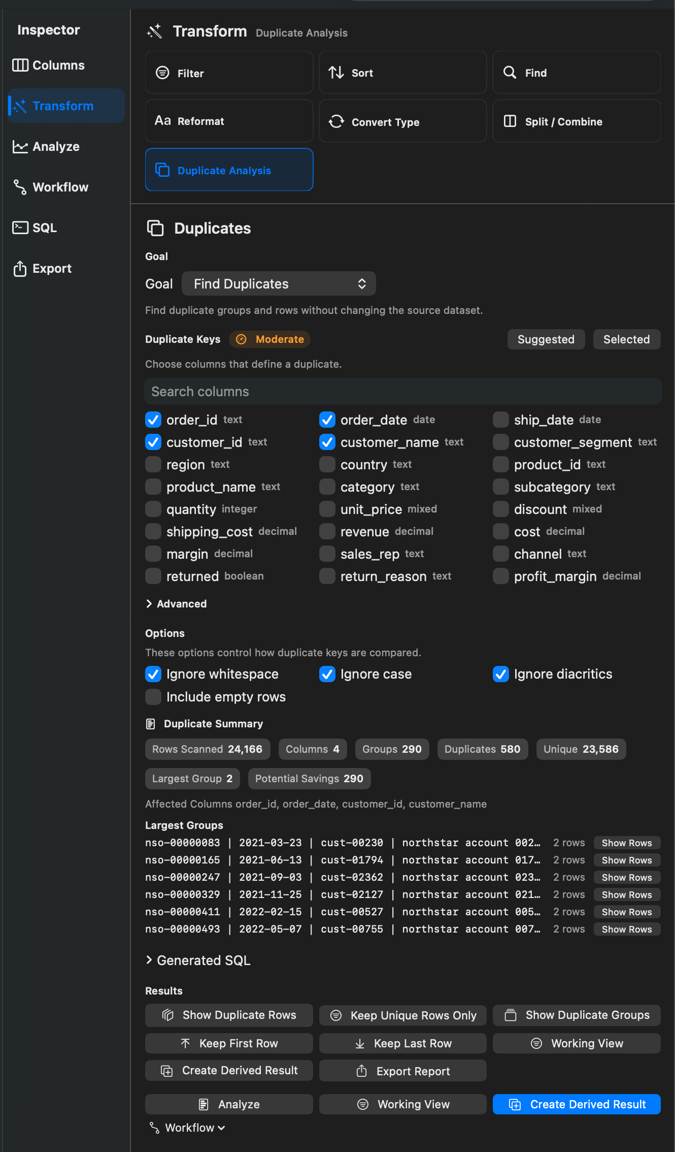 Rowpath Duplicate Analysis screenshot.
