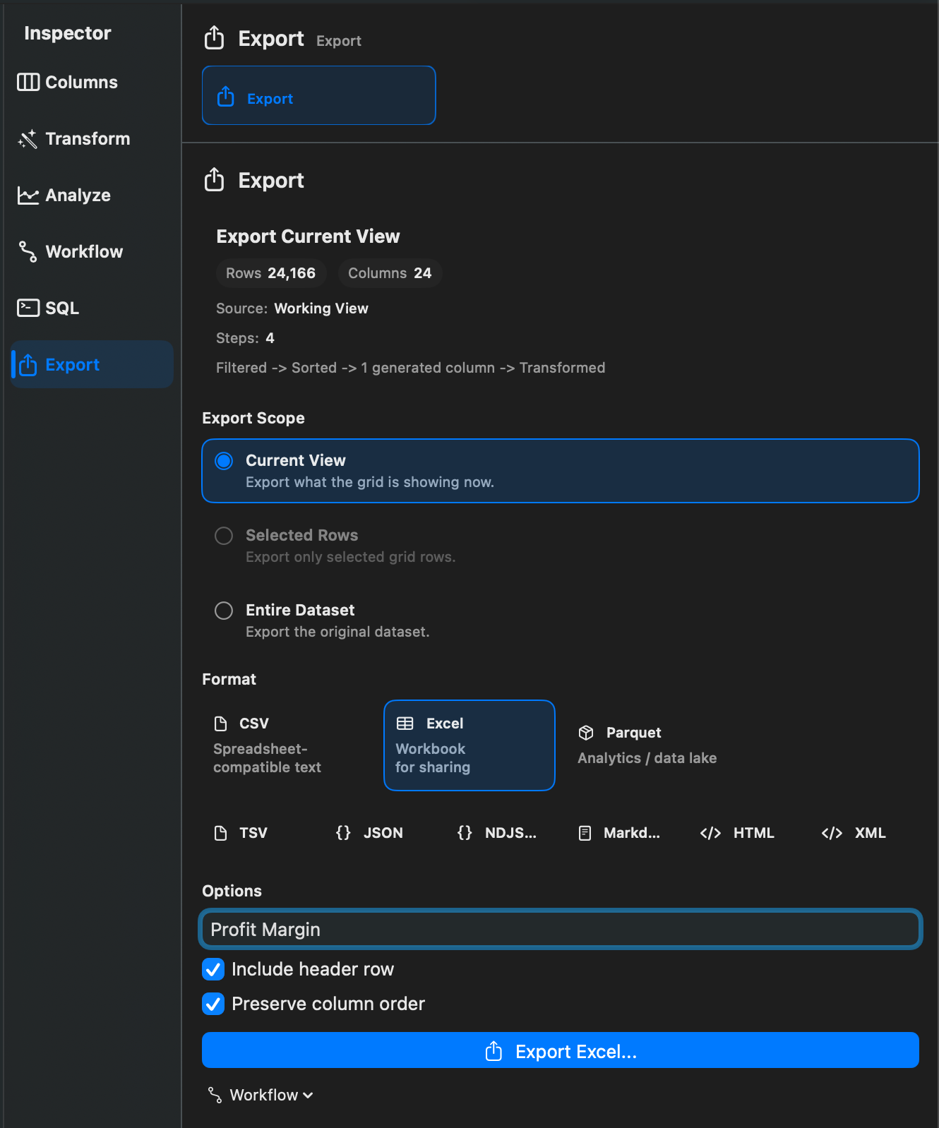 Rowpath Export screenshot.