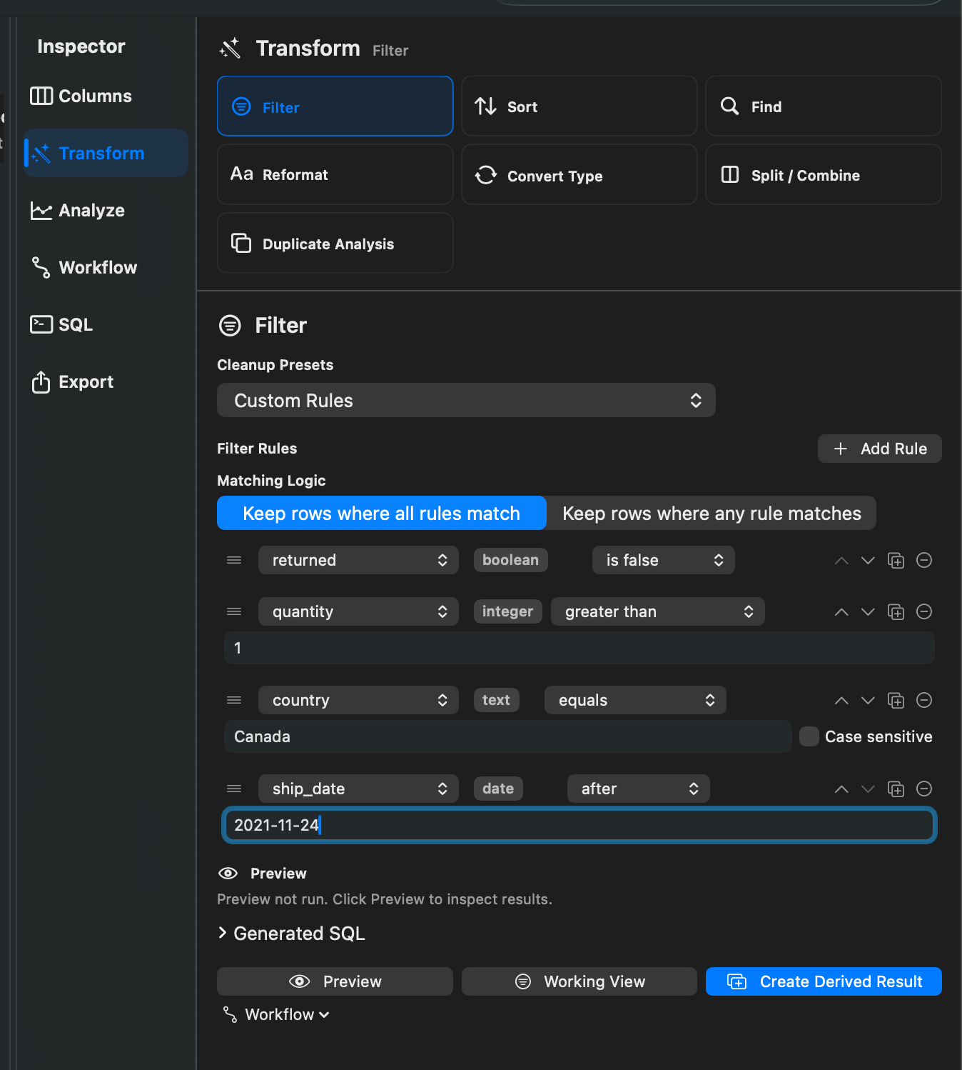 Rowpath Filter screenshot.