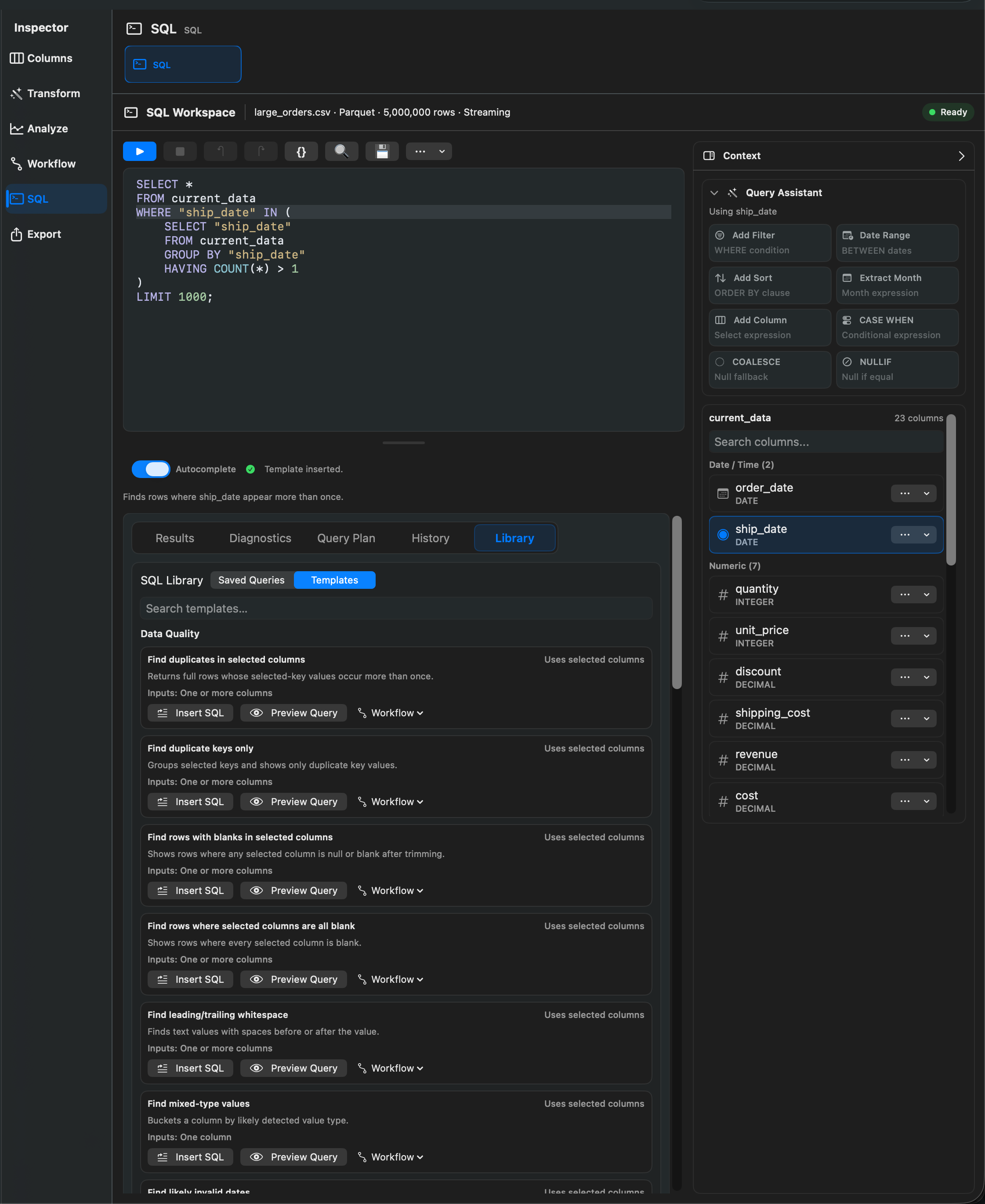 Rowpath SQL Templates screenshot.