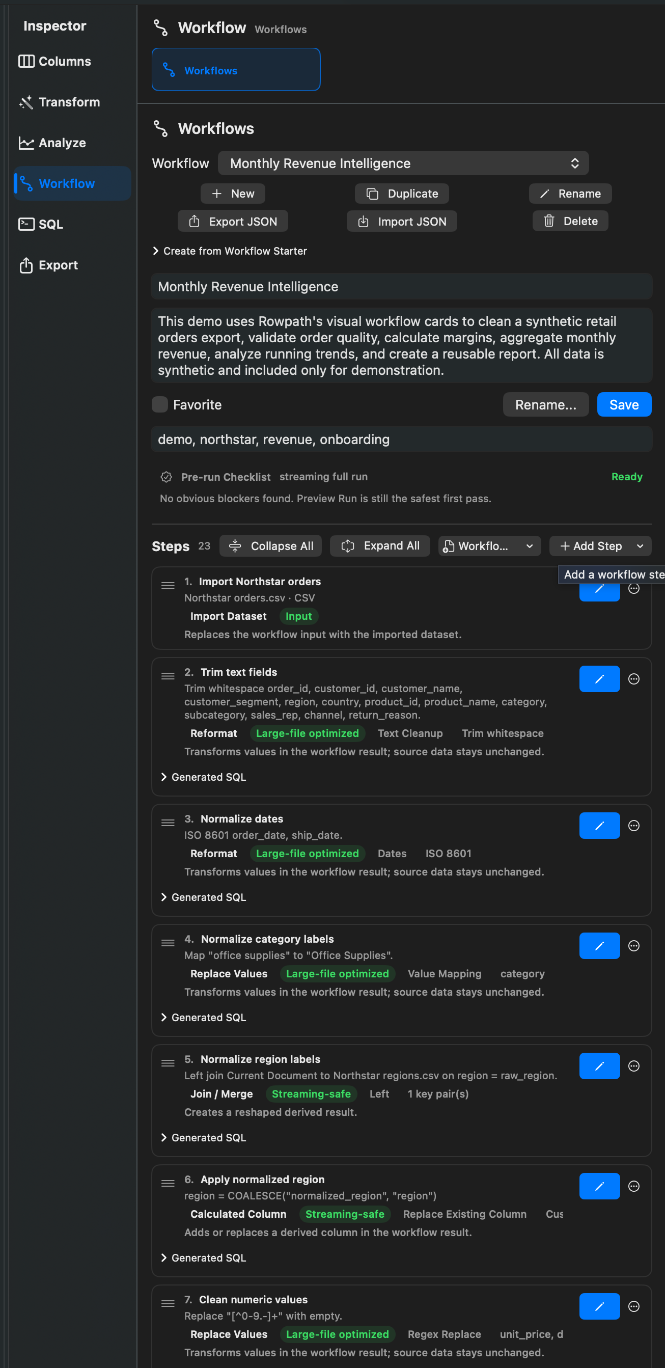 Rowpath Workflow Editor screenshot.